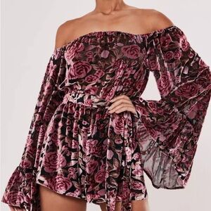 Missguided Floral Off-Shoulder Romper - Pink and Black